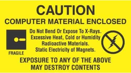Transforming Technologies LB9191 - ESD Warning Label 'Caution Computer Material Enclosed Do Not Bend Destroy Contents', 1-1/2 x 3'