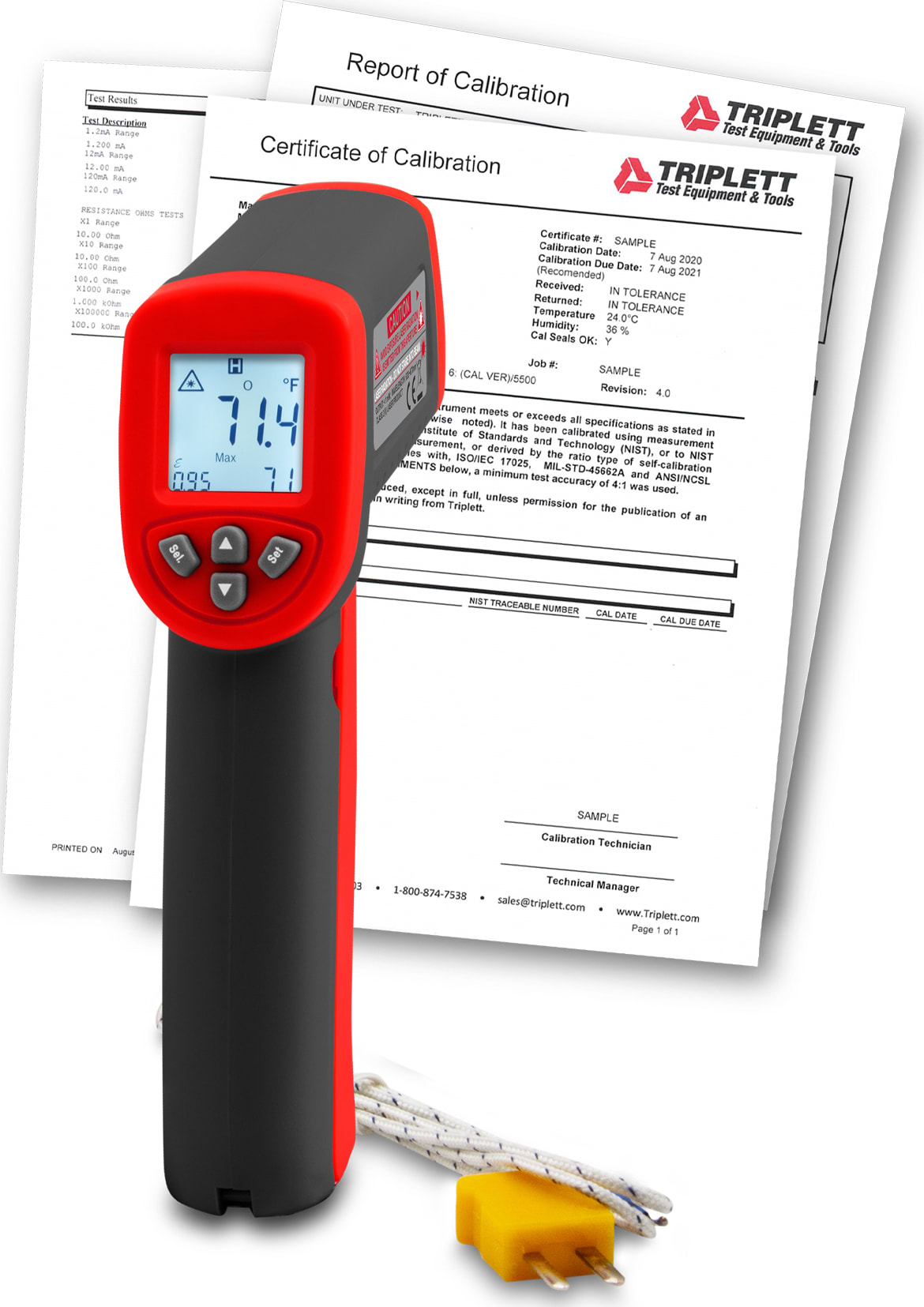 Triplett IRT227-NIST - 12:1 IR Thermometer with Type K and Certificate of Traceability to N.I.S.T.