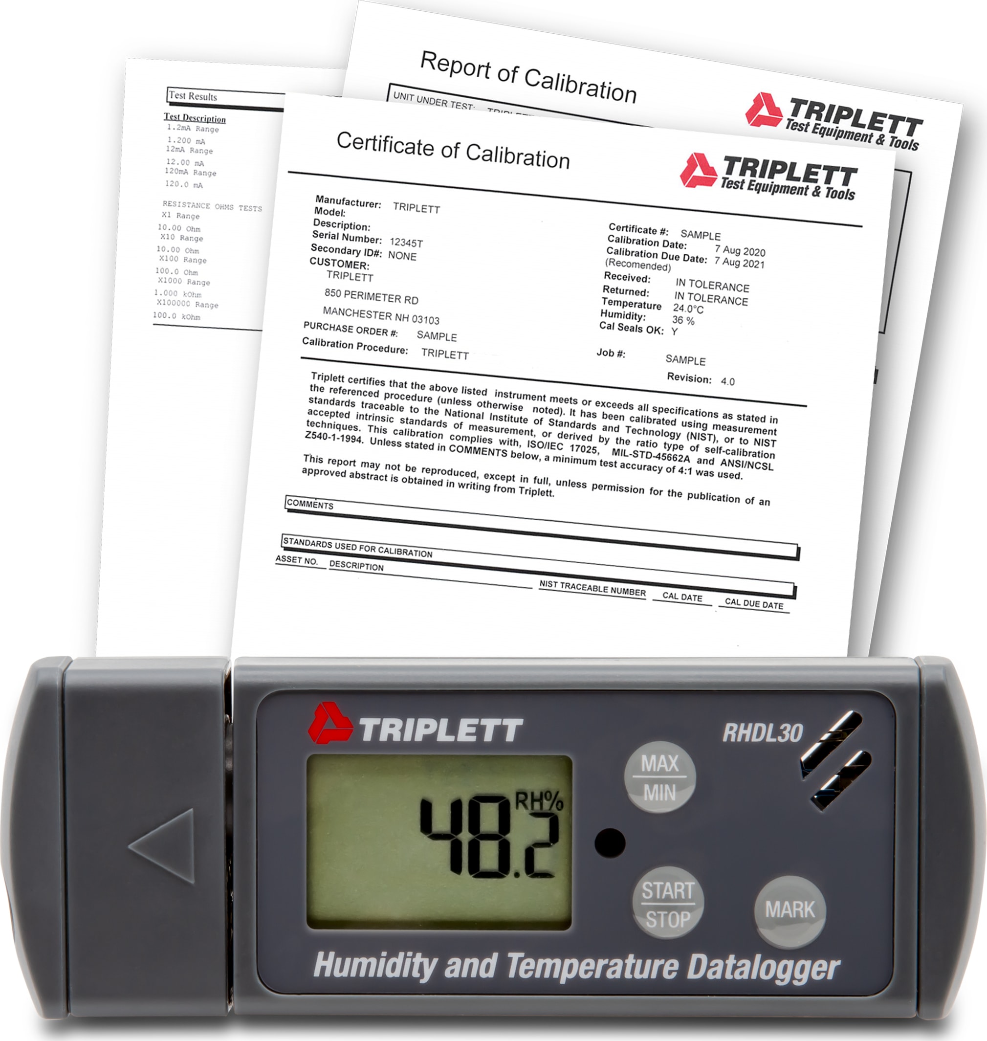 Triplett RHDL30-NIST - Temperature / Humidity PDF Datalogger with Certificate of Traceability to N.I.S.T.