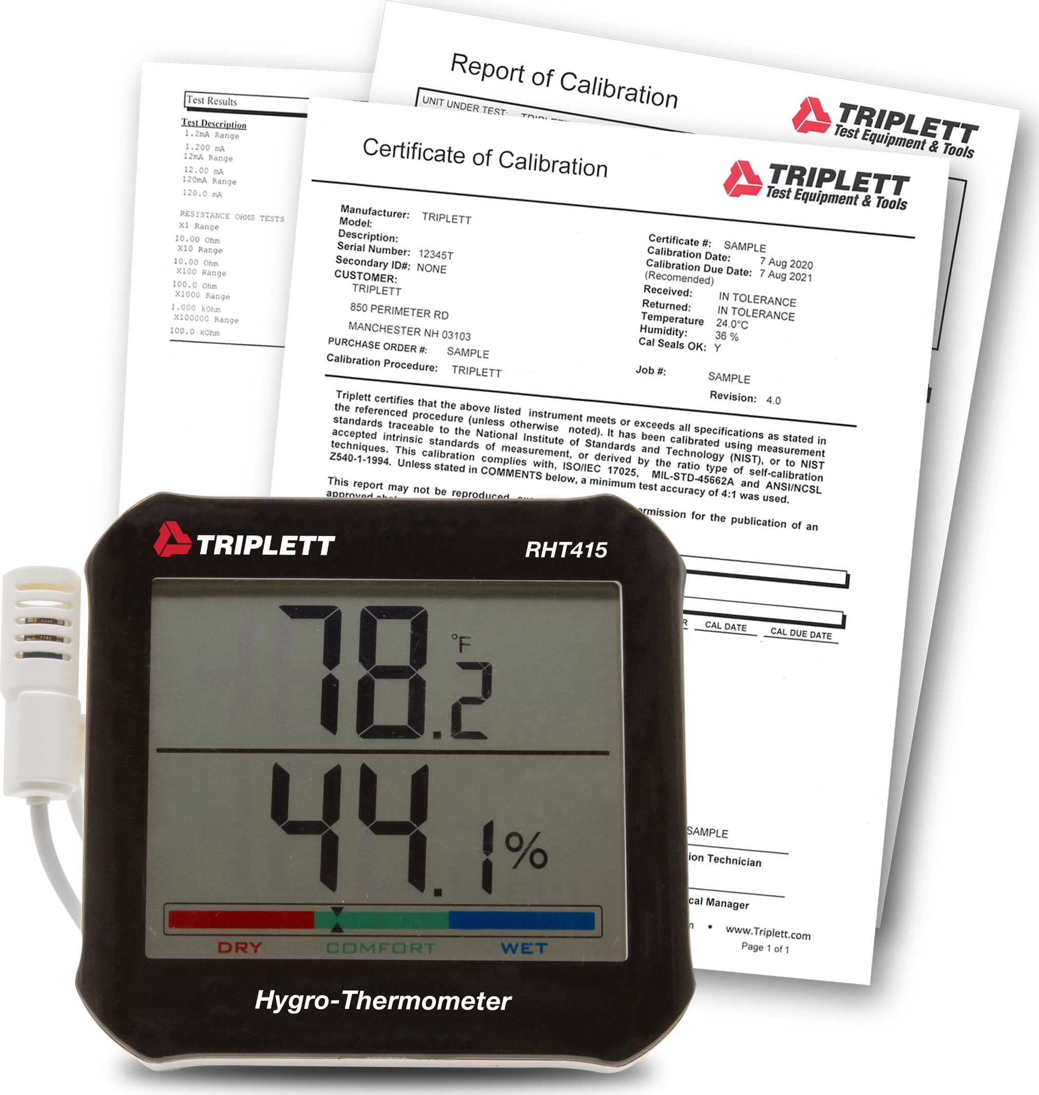 Triplett RHT415-NIST - Hygro-Thermometer with Remote Probe and NIST Certificate