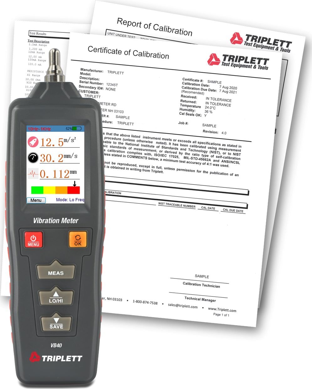 Triplett VB40-NIST - Vibration Meter with Certificate of Traceability to NIST