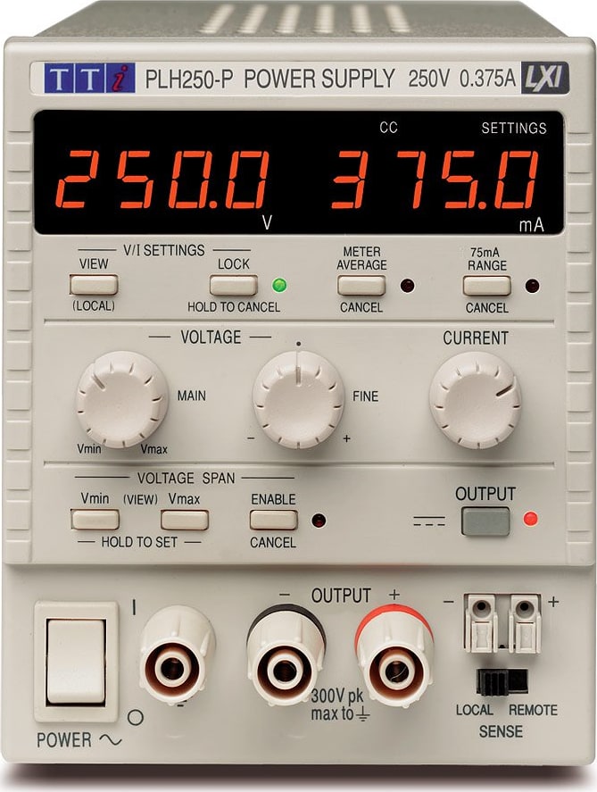 TTi PLH250-P - Single Higher Voltage DC Power Supply, 0-250V/0-0.375A, Analog