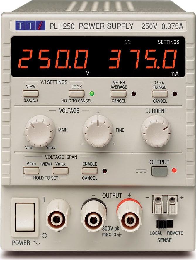 TTi PLH250 - Single 0-250V/0-0.375A Higher Voltage Linear Regulated DC Bench Power Supply