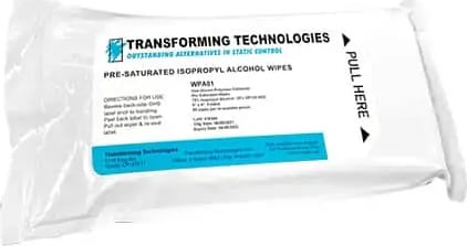 Transforming Technologies WPA01 - Polyester Cellulose Cleanroom Wiper, Presaturated, 70% IPA