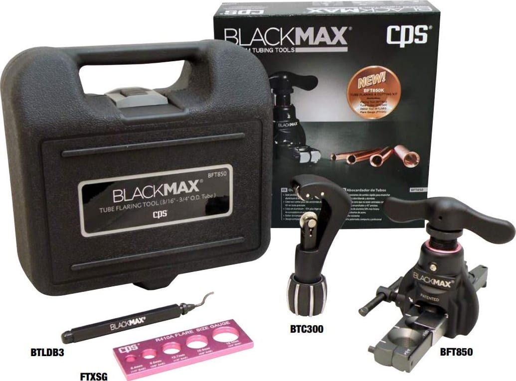 CPS BFT850K - Lightweight R-410A Clutch-Type Eccentric Flaring Tool Kit with Flare Size Gauge, Cutter and Deburring Tool