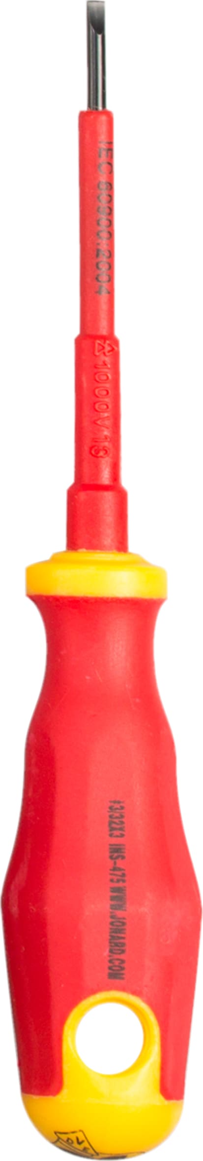 Jonard INS-475 - Insulated Screwdriver, 1/8' x 3', Cabinet Slotted, 10,000 VAC, Vanadium Steel
