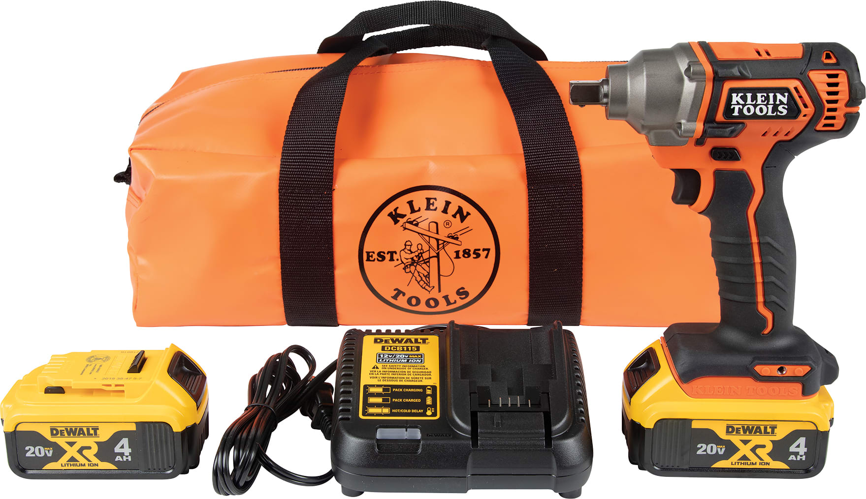 Klein Tools BAT20CW1 - Battery-Operated Compact Impact Wrench, 1/2-Inch Detent Pin, Full Kit