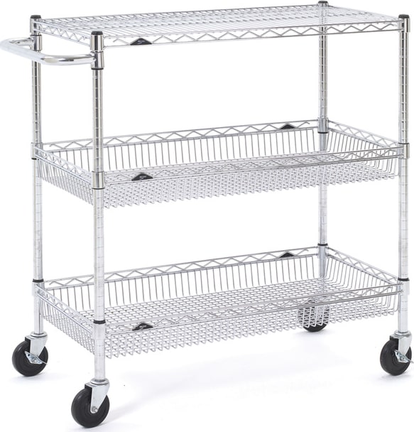 Metro BASCART-SR - 3-Shelf Utility Cart w/Wire Basket Shelves, 18' x 36' x 40-1/8'