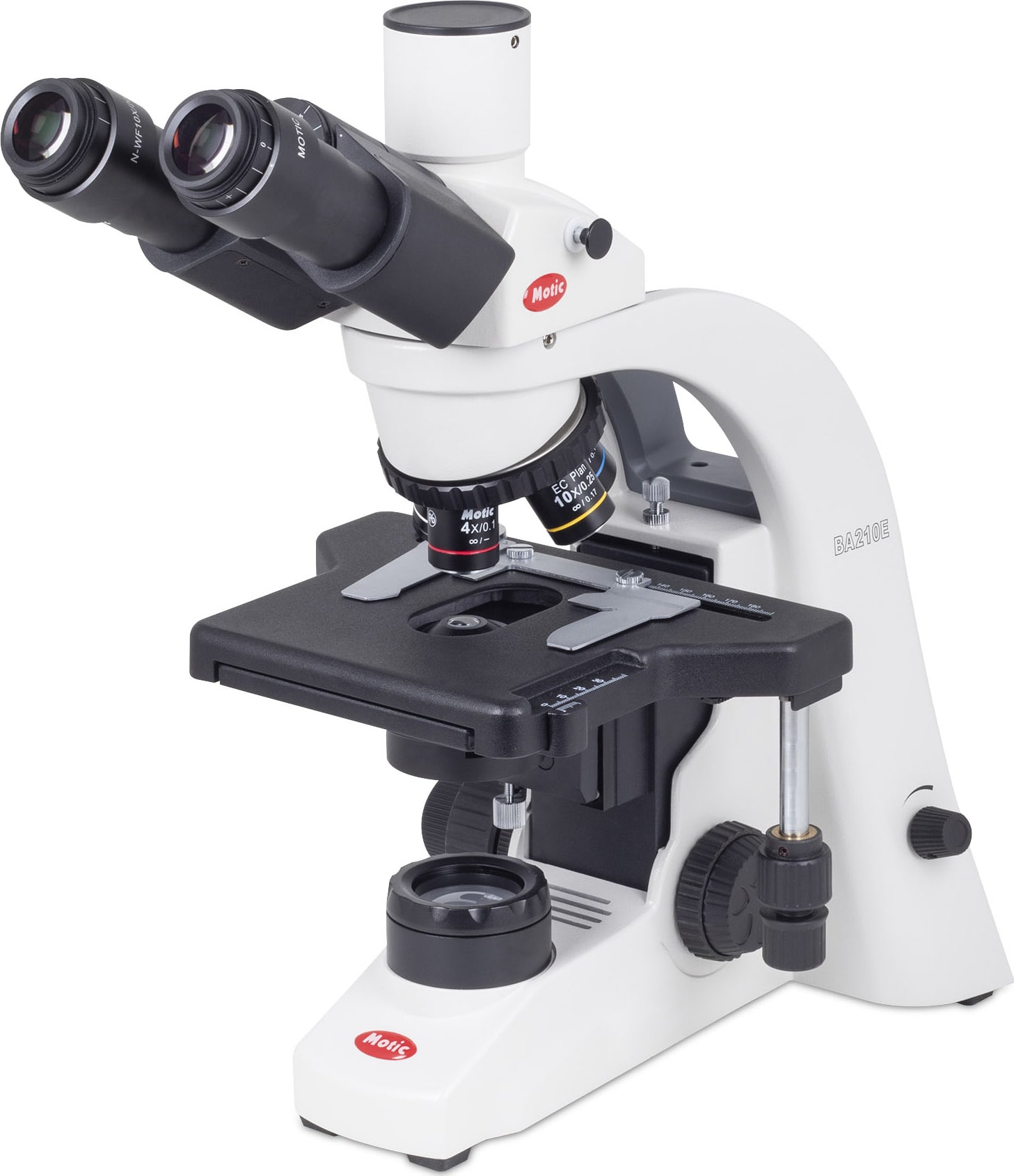 Motic BA210E - Elite Trinocular Biological Microscope, 3.4V ~ 3W LED, 90-240V~, 80VA, 50-60Hz, 250V T2.5A Fuse
