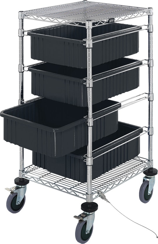 Quantum Storage Systems BC212434M1CO - ESD-Safe Mobile Tote Cart w/4 Conductive Totes, Cart Size: 21'W x 24'L x 45'H