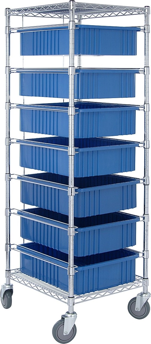 Quantum Storage BC212469M1BL - 7 Levels Bin Cart w/7 DG93060 Bins, Blue, 24'W x 21'L x 69'H