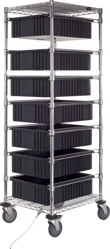 Quantum Storage Systems BC212469M1CO - ESD-Safe Mobile Tote Cart w/7 Conductive Totes, Cart Size: 21'W x 24'L x 69'H