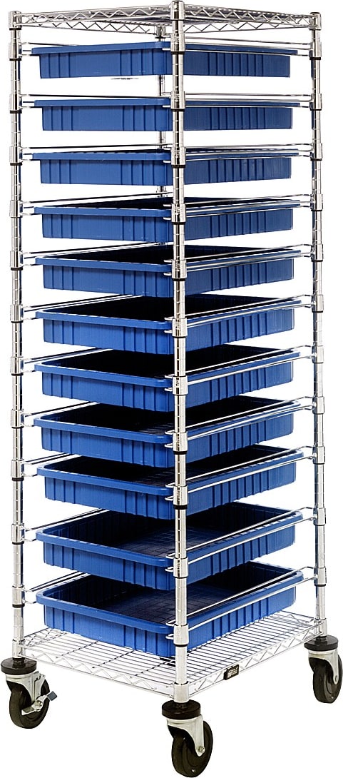 Quantum Storage BC212469M2BL - 11 Levels Bin Cart w/11 DG93030 Bins, Blue, 24'W x 21'L x 69'H