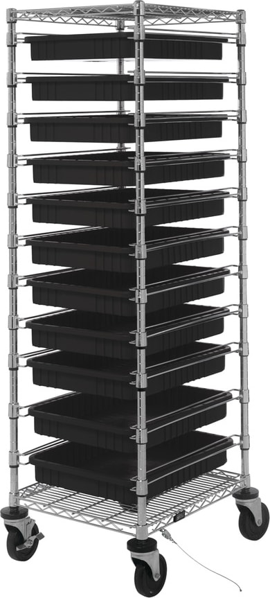 Quantum Storage Systems BC212469M2CO - ESD-Safe Mobile Tote Cart w/11 Conductive Totes, Cart Size: 21'W x 24'L x 69'H